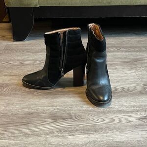 Women's Black Leather & Suede Ankle Boots with Side Zipper